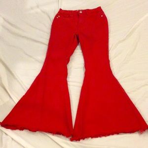 Judy Blue High Rise Red Super Raw Hem Flare Jeans Size 3/26